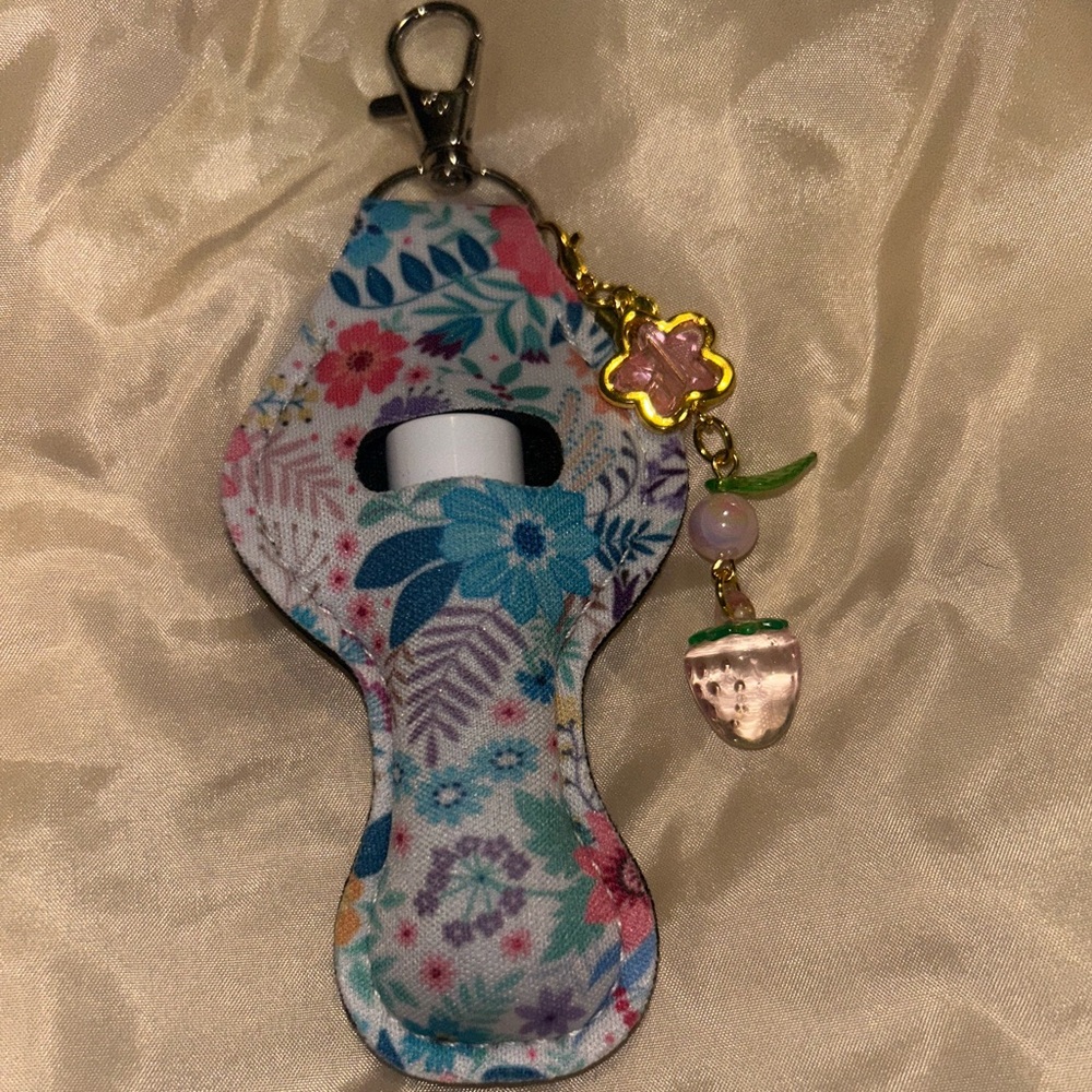 Floral Print Lip Balm Holder Keychain with charms